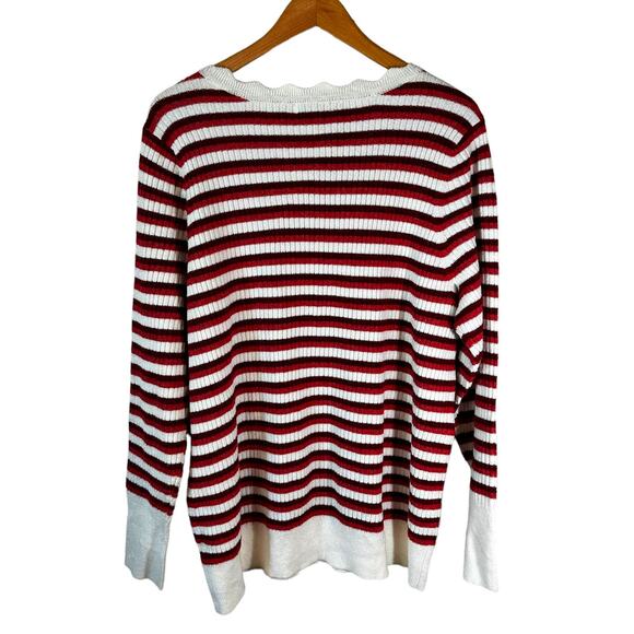 Nordstrom New Women's Plus Size Striped Pullover Sweater Cream Red 3X Classic - Picture 3 of 9